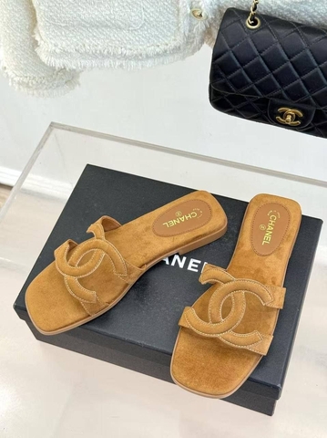 Chanel шлепанцы женские натуральная замша летние оранжевые премиум 965438KM