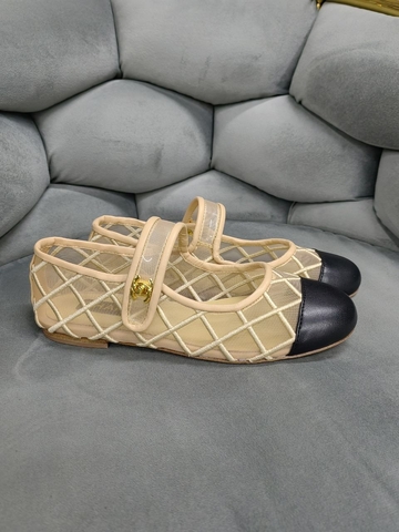 Chanel балетки женские натуральная кожа текстиль летние весенние / осенние бежевые премиум 152504KB