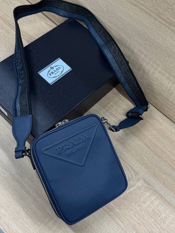 Prada сумка мужские натуральная кожа синие премиум 870183EZ