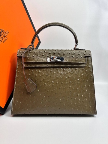 Hermes Kelly ostrich 28 сумка женские натуральная кожа зеленые люкс 281238NE