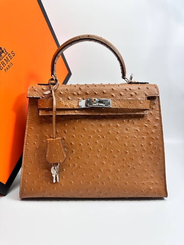 Hermes Kelly ostrich 28 сумка женские натуральная кожа оранжевые люкс 549482IT