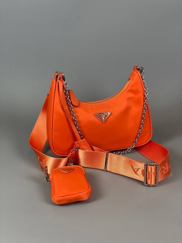 Prada Re-Edition сумка женские текстиль нейлон оранжевые премиум 946354WR