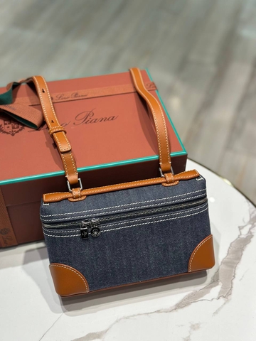 Loro Piana сумка женские натуральная кожа текстиль синие премиум 471661TW