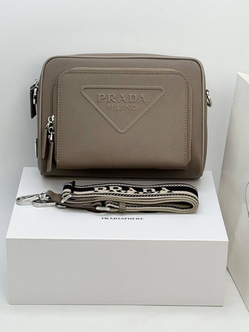 Prada сумка мужские натуральная кожа бежевые премиум 672837QF