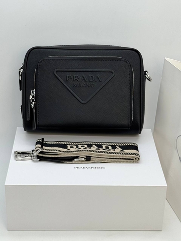 Prada сумка мужские натуральная кожа черные премиум 168936IS