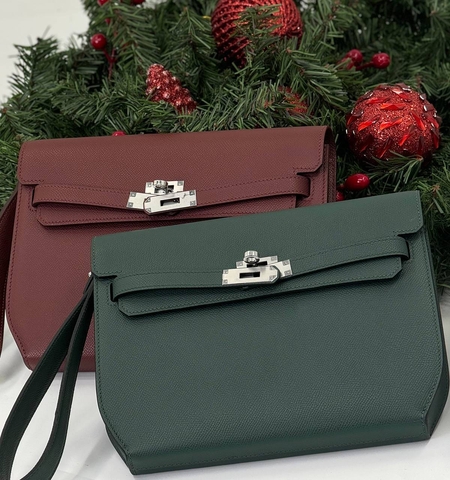 Hermes Kelly Depeches 25 Pouch клатч мужские натуральная кожа зеленые премиум 553501RM
