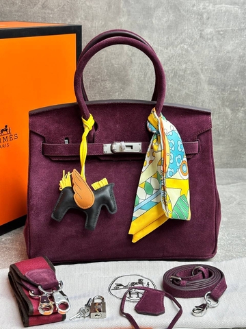 Hermes сумка женские натуральная замша фиолетовые бордовые люкс 884459SL