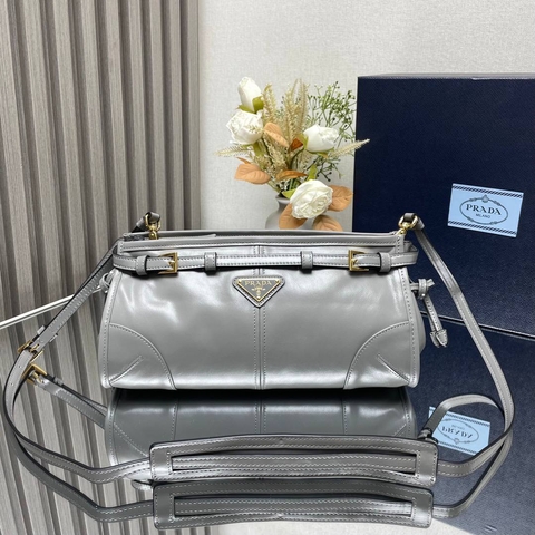 Prada сумка женские натуральная кожа серые премиум 376452KT