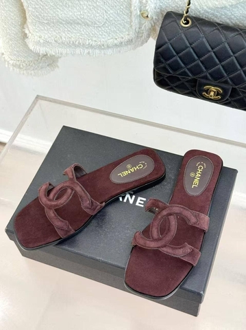 Chanel шлепанцы женские натуральная замша летние бордовые премиум 570881SH