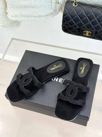 Chanel шлепанцы женские натуральная замша летние черные премиум 843113DR