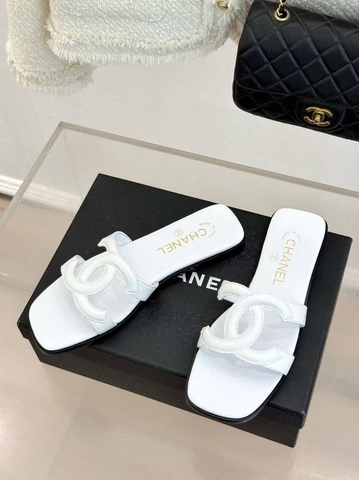 Chanel шлепанцы женские натуральная кожа летние белые премиум 458431WO