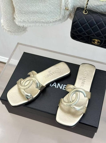 Chanel шлепанцы женские натуральная кожа летние золотистые премиум 933348QC