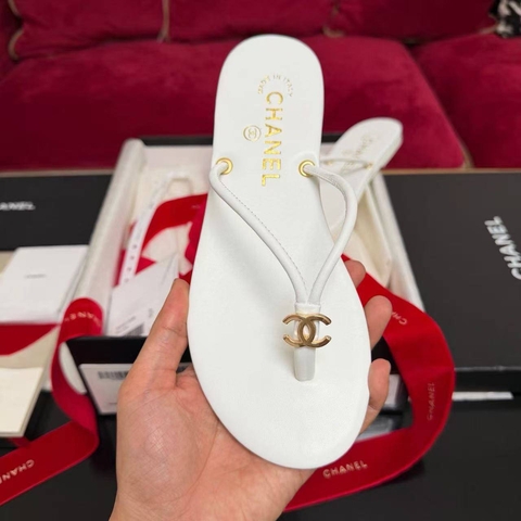 Chanel шлепанцы женские натуральная кожа летние белые премиум 823628GJ