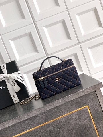 Chanel сумка женские текстиль джинс синие премиум 457651QJ