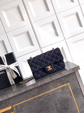Chanel сумка женские текстиль джинс синие премиум 226244PS