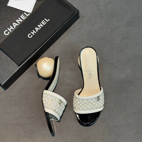 Chanel сабо женские кристаллы натуральная кожа летние белые премиум 488649LP