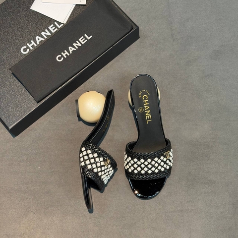 Chanel сабо женские кристаллы натуральная кожа летние черные премиум 653237DF