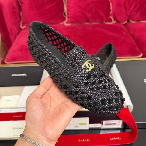 Chanel лоферы женские рафия летние весенние / осенние черные премиум 876188AK