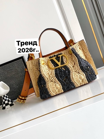Valentino сумка женские рафия бежевые черные люкс 823237SV