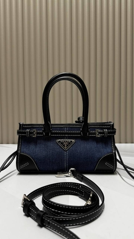 Prada сумка женские натуральная кожа текстиль синие черные люкс 720813FO