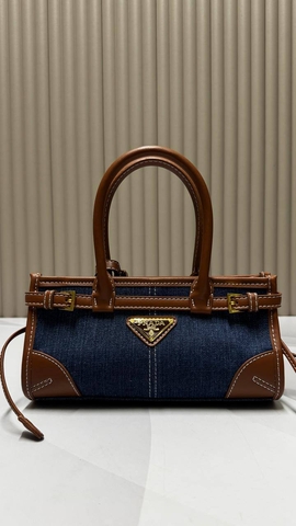 Prada сумка женские натуральная кожа текстиль синие люкс 865364YM