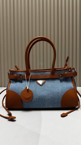 Prada сумка женские натуральная кожа текстиль голубые люкс 760129IS