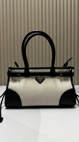 Prada сумка женские натуральная кожа текстиль белые черные люкс 393125CB