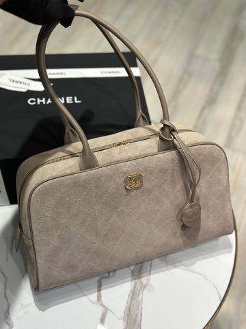 Chanel сумка женские натуральная замша бежевые серые премиум 432726DL