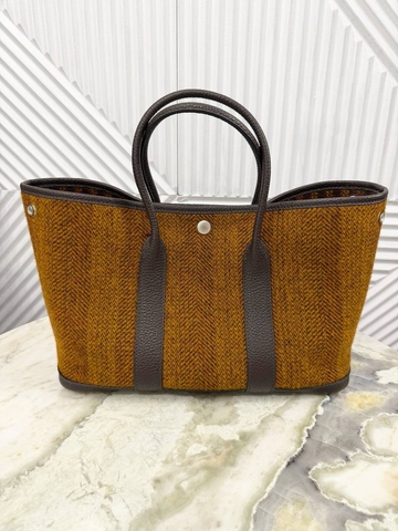 Hermes garden Party wool сумка женские натуральная кожа текстиль оранжевые премиум 418323UJ