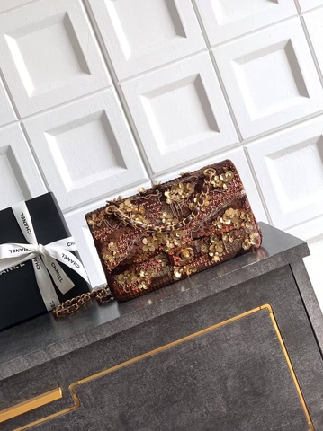 Chanel сумка женские пайетки коричневые премиум 721186YH