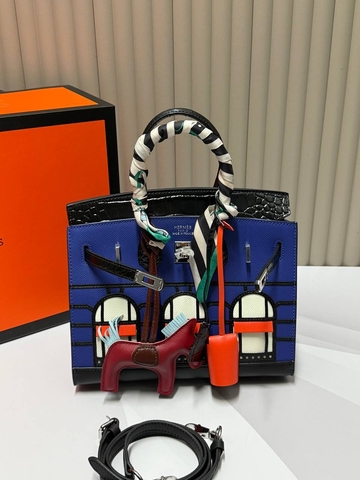 Hermes сумка женские натуральная кожа синие микс люкс 609111HN