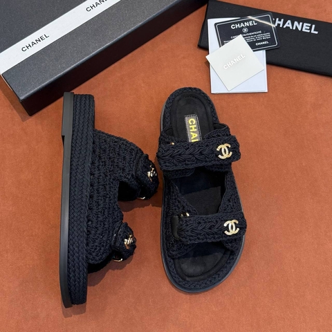 Chanel шлепанцы женские текстиль летние черные премиум 200647SY