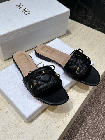 Dior шлепанцы женские натуральная кожа летние весенние / осенние черные премиум 926677PI