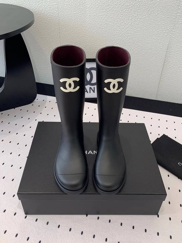 Chanel сапоги женские резина весенние / осенние черные премиум 772850NU