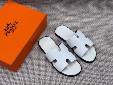 Hermes Chypre шлепанцы мужские натуральная кожа летние белые люкс 963611OD