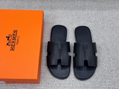 Hermes Chypre шлепанцы мужские натуральная кожа летние черные люкс 155379BC