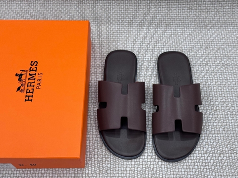 Hermes шлепанцы мужские натуральная кожа летние бордовые люкс 110303XM