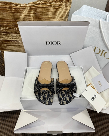 Dior шлепанцы женские текстиль летние черные премиум 667209QC