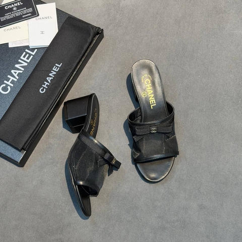 Chanel сабо женские натуральная кожа сетка летние черные премиум 739799CK
