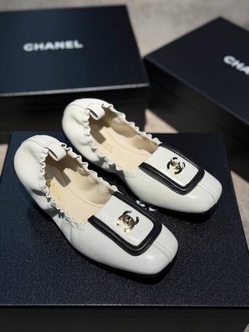 Chanel балетки женские натуральная кожа летние весенние / осенние белые премиум 394088HN