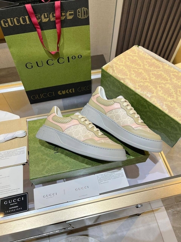 Gucci кроссовки женские натуральная кожа летние весенние / осенние бежевые зеленые премиум 799162GY