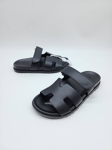Hermes Chypre sandal шлепанцы женские натуральная кожа летние весенние / осенние черные люкс 193027JS