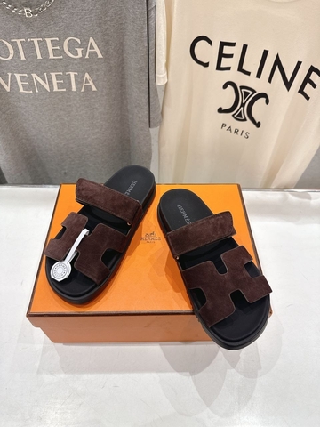Hermes Chypre sandal шлепанцы женские натуральная замша летние коричневые люкс 347211VB