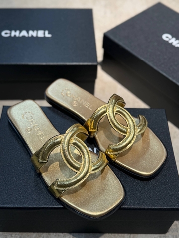 Chanel шлепанцы женские натуральная кожа летние золотистые премиум 419874RC