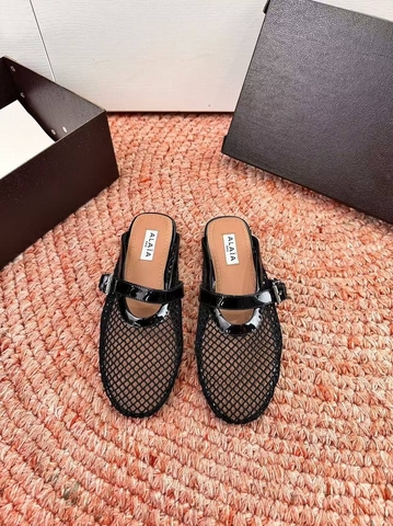 Alaia мюли женские натуральная кожа сетка летние черные премиум 678461GP