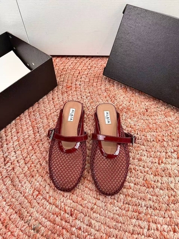 Alaia мюли женские натуральная кожа сетка летние бордовые премиум 918738XX