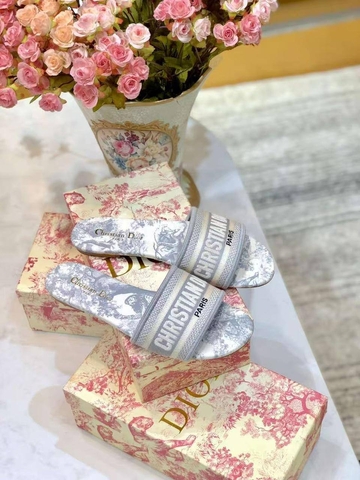 Dior шлепанцы женские текстиль летние голубые серые люкс 138129HL