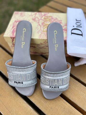 Dior шлепанцы женские текстиль летние серые люкс 986496BH