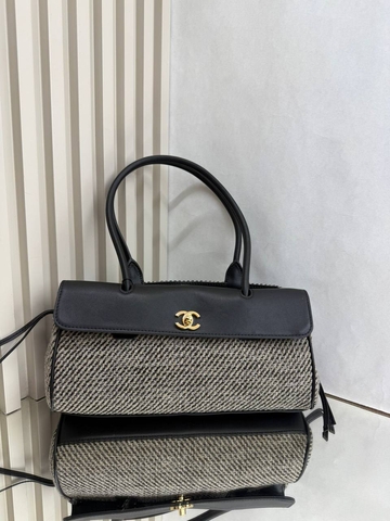 Chanel сумка женские натуральная кожа текстиль серые черные люкс 192017BO