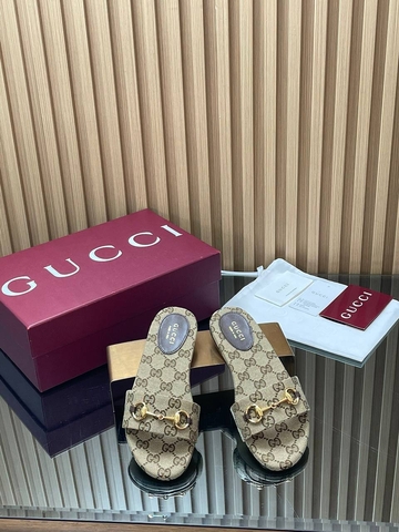 Gucci шлепанцы женские текстиль летние бежевые премиум 261118QY